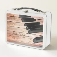 Piano Keys Stylish Rustic Wood Music Personalized Metal Lunch Box