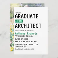 Green and White Virtual Graduation Photo Invitation