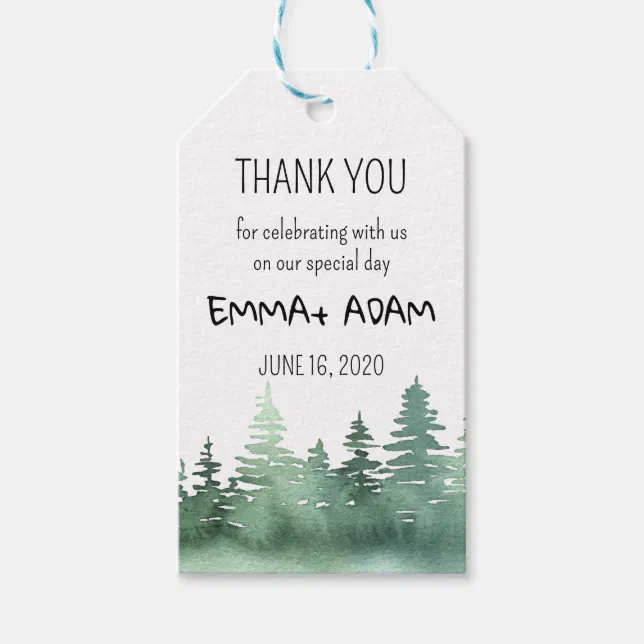 Rustic Mountain Watercolor Forest Tree thank you Gift Tags