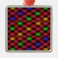 Gingham Check Multicolored Pattern Metal Ornament