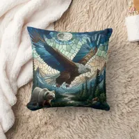 Mosaic Bear and Eagle in the Mountains  Throw Pillow
