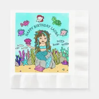 Pretty Turquoise Mermaid Girls Birthday Party Napkins