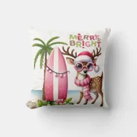 Merry & Bright Pink Tropical Reindeer Throw Pillow