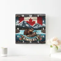 Canadian Beaver Near Waterfall in Kimberly Area Square Wall Clock