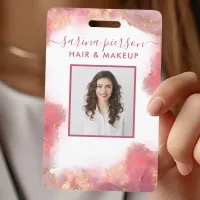 Pink And Gold Modern Liquid Watercolor ID Badge