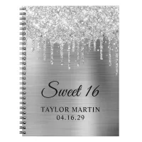 Silver Glitter Drips Metallic Sweet 16 Guest Notebook