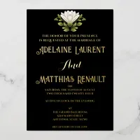 Elegant Black & White Floral Wedding: Calligraphy  Foil Invitation