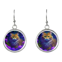 Orange Cat in a purple Flowers Earrings