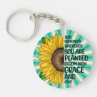 Inspirational Quote and Hand Drawn Sunflower Keychain