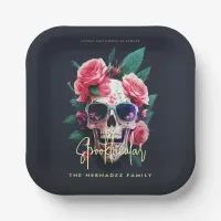 Floral Skull Faboolous Spooktacular Family Name  Paper Plates