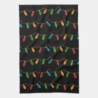 Colorful Christmas String Lights | Rustic Holiday Kitchen Towel