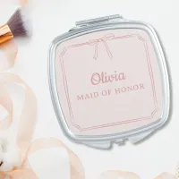 Blush Pink Elegant Bow Personalized Bridal Party Compact Mirror