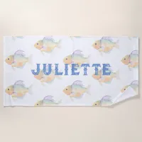 Pretty Iridescent Fish Patterned Personalized Beach Towel