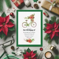 Retro Poinsettia Bicycle Christmas Wedding Invitation