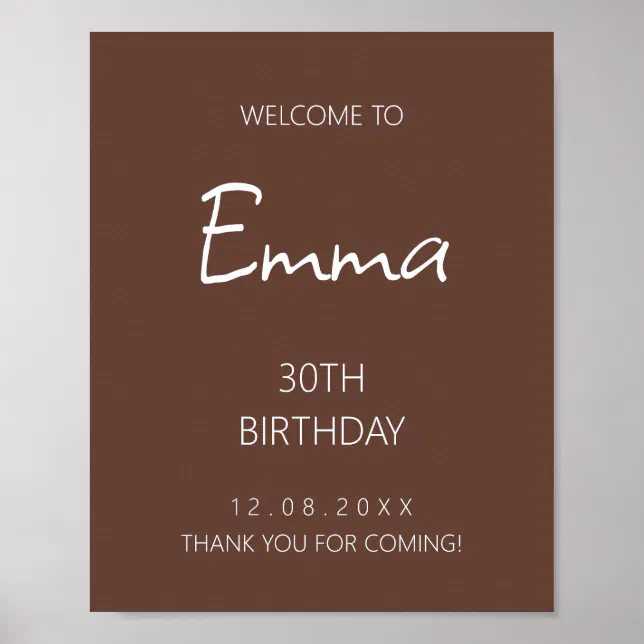 White Handwritten Script 30th Birthday Welcome Poster