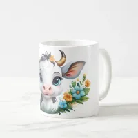 Cute little girl cow in flowers coffee mug