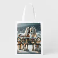 Festive Horses and Christmas Lights  Grocery Bag