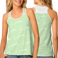 White Script Pattern | Love Pastel Green Tank Top