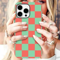 Coral Mint Checkerboard iPhone 16 Pro Max Case