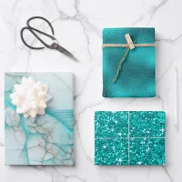 Fractal Glitter Glass Teal Wrapping Paper Sheets