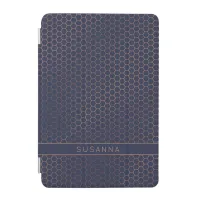 Girly Navy and Rose Gold Foil Hexagon Geometric iPad Mini Cover