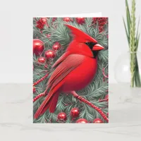 Elegant Vintage Red Cardinal Christmas Holiday Card