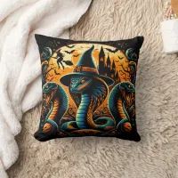 Halloween snakes coiled under a spooky moonlight throw pillow