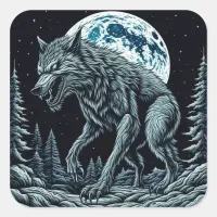 Vintage Werewolf Growling on a Full Moon Night Square Sticker
