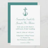 Teal Vintage Anchor Nautical Wedding Invitation