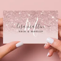 Signature Script Blush Pink Glitter Modern Girly Business Card