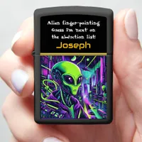 Extraterrestrial figure stands illuminated zippo lighter