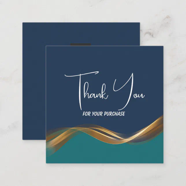 Elegant Gold Wave Blue & Teal Logo Thank You Enclosure Card