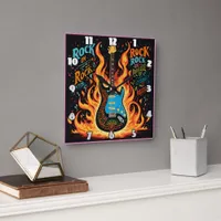 Burning guitar ignites the spirit of rock music square wall clock