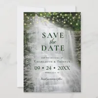 Waterfall String Lights Rustic Forest Wedding  Save The Date