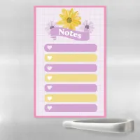 Yellow Purple Girly Floral Flower Blossom Hearts Magnetic Dry Erase Sheet