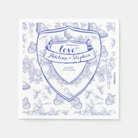 Vintage Victorian Elegant Crest Blue Toile Wedding Napkins