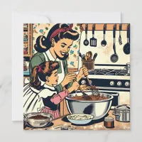 Cute Retro Mom and Daughter Baking Together Card