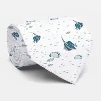 Blue White Tropical Fish Ocean Pattern Neck Tie