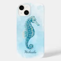 Seahorse Watercolor Coastal Name Case-Mate iPhone 14 Case