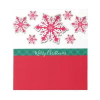 Merry Christmas Snowflakes & Green Plaid Ribbon Notepad