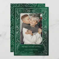 Green Silver Pine Holly Berry Photo Holiday Card