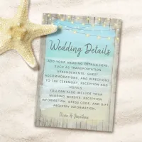 Aqua Beach String Lights Rustic Wedding Details Enclosure Card