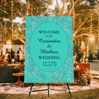 Daisies Turquoise Wedding Large 24x36 Welcome Sign