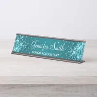 Glittery Dark Turquoise Gradient Desk Name Plate