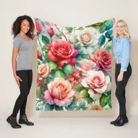 Whimsical Rose Pattern Fleece Blanket