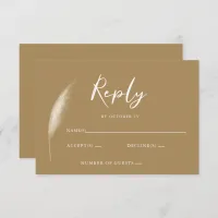 Rustic Neutral Earthy Boho Pampas Grass Wedding RSVP Card