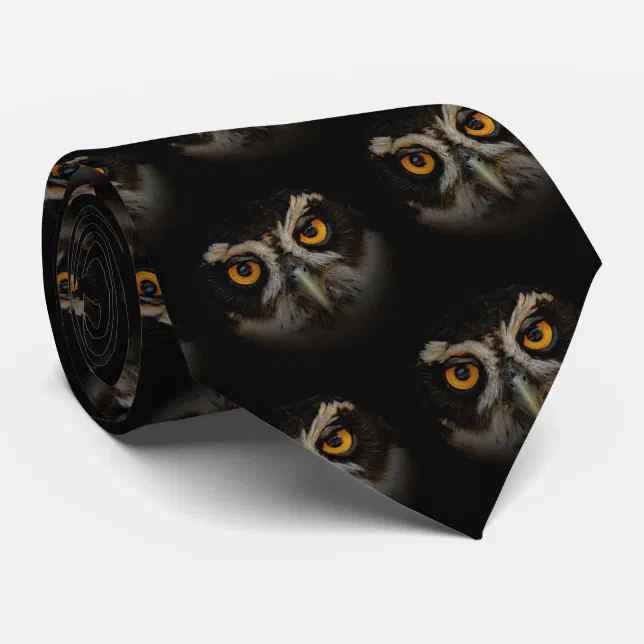 Mesmerizing Golden Eyes of a Spectacled Owl Neck Tie