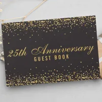 25th Anniversary Black Gold Confetti Elegant Guest Book