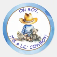 Little Cowboy Themed Baby Shower Classic Round Sticker