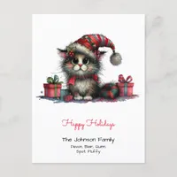 Quirky Cat in a Santa Hat Happy Holidays  Postcard